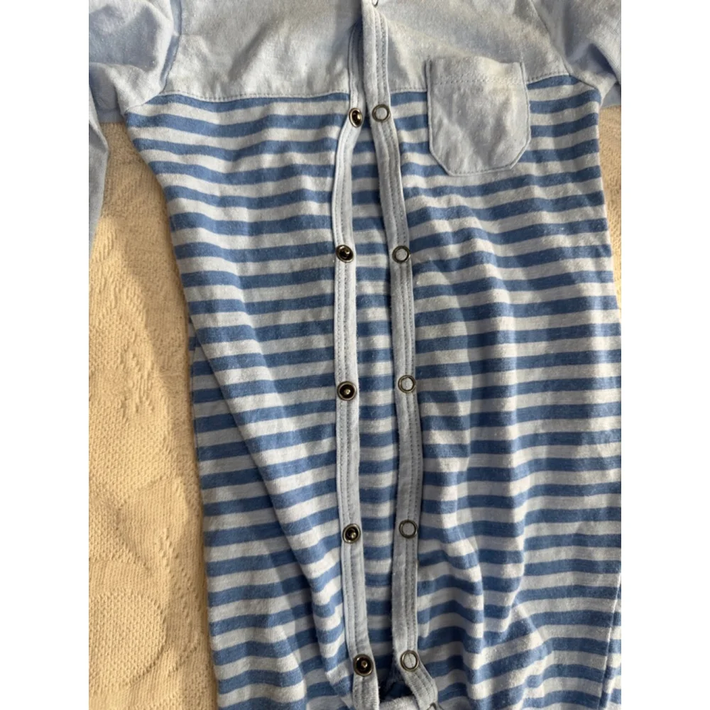 Baby 7 For All Mankind Striped Footie 6-9 Months Blue White